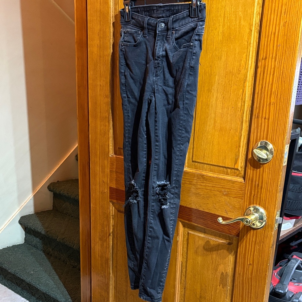 American Eagle Outfitters Black Distressed Jeggings